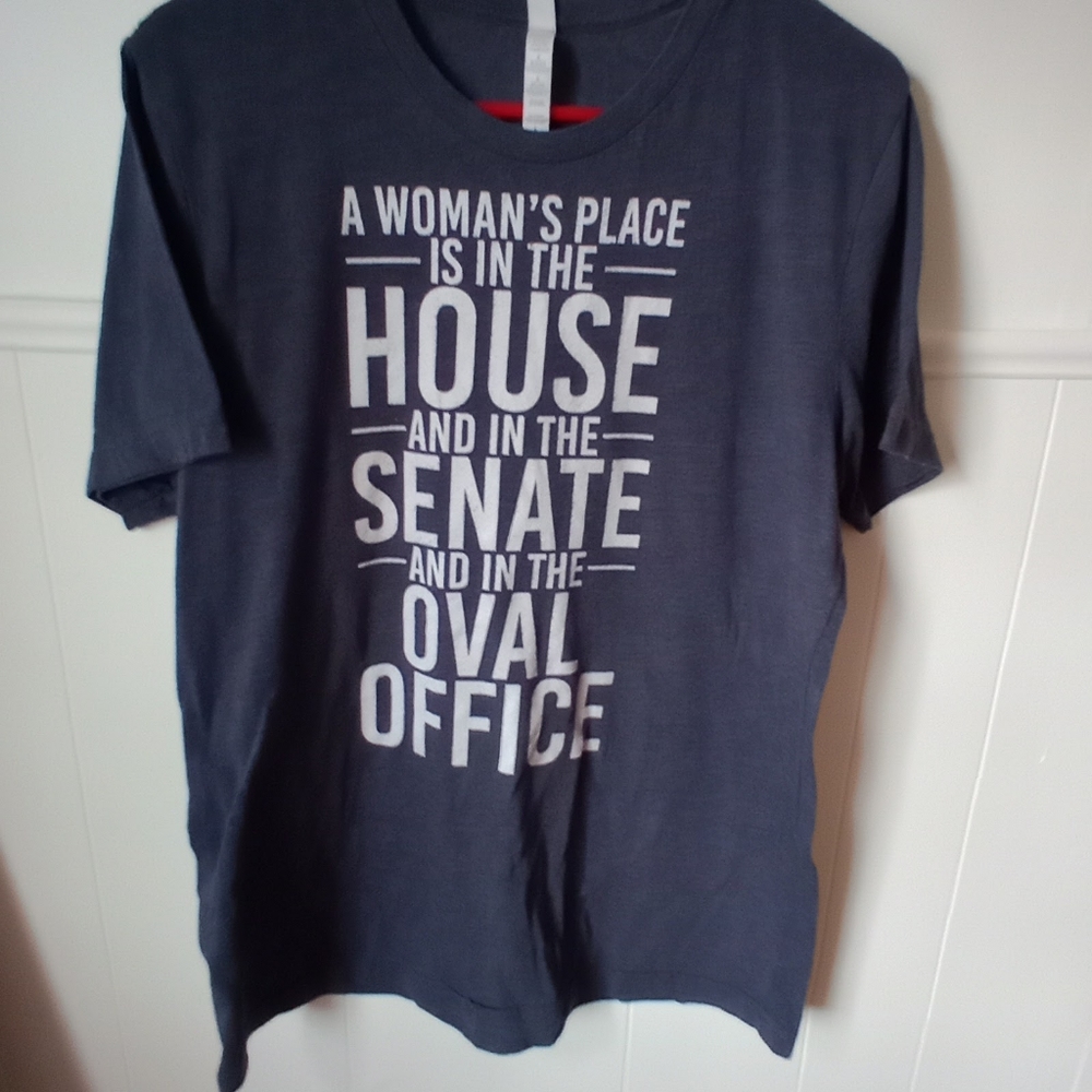 "A Woman's Place..." tee, heather blue with white